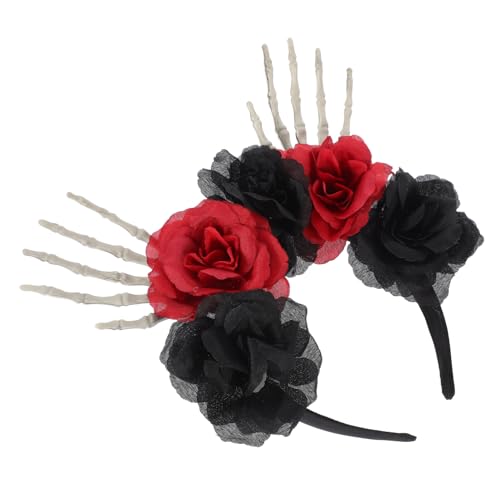 HOLIDYOYO Rosenblüten-Stirnband Party-Geister-Festival-Stirnband Skelettkopf Netz-Haarband Für Halloween-Party von HOLIDYOYO