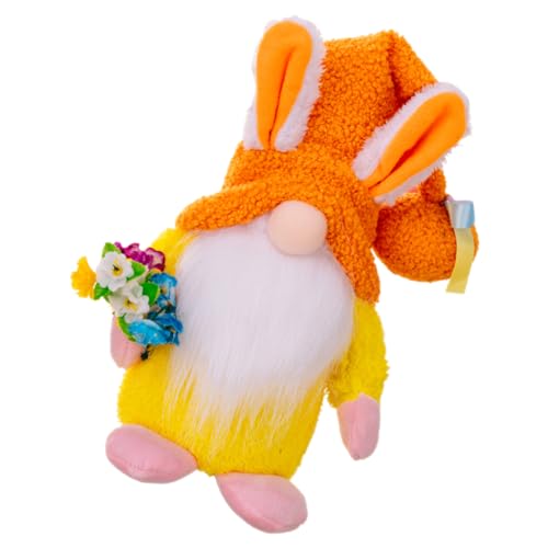 HOLIDYOYO Rudolf mit Hasenohren bucheregale Bunny Ears 0stergeschenke Easter Present tischchen süßer Plüsch Kuscheltier Puppe Kaninchenzwerge Osterhasenzwerge Gnom Plüschstoffe Orange von HOLIDYOYO