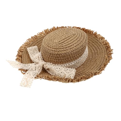 HOLIDYOYO Strohhut Puppenzubehör mit Spitzen schleife Dekorativer Puppenhut für Puppenkleidung Langlebiges Material Kreatives Design Geeignet für Doll Lovers und Bastelprojekte von HOLIDYOYO