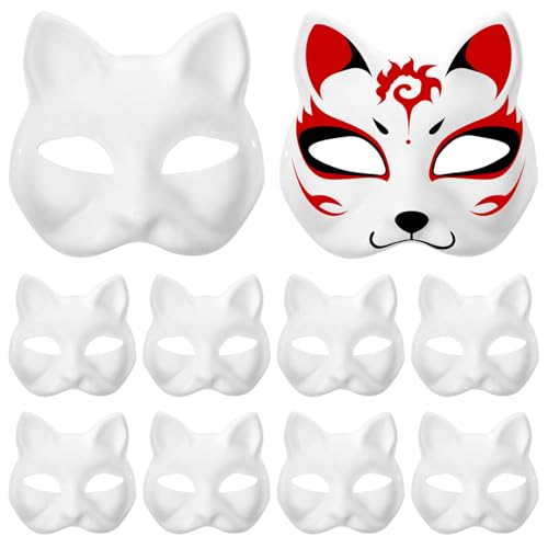 HOLIDYOYO Unbemalte Katzenmasken Zum Selbermachen Weiße Papiermasken 15 Stück Unbemalte Katzen-Halbmasken Blanko Handbemalte Masken Schlichte Maskerademasken Bemalbare Halloween-Masken von HOLIDYOYO