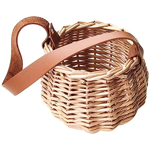 HOLIDYOYO Weidenkorb mit Ledergriff, für Hochzeit, Blumenmädchen, Süßigkeiten, Geschenk, Aufbewahrungskorb für Hochzeit, Party, Heimdekoration von HOLIDYOYO