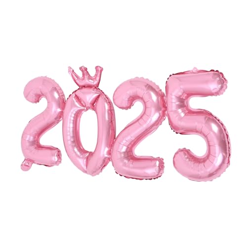 HOLIDYOYO Zahlenballon Frohes Neues Jahr Dekorationen 2025 Neujahrsdekorationen Neujahrsdekorationen Ballon Frohes Neues Jahr 2025 Silvesterparty Zubehör 2025 Aluminiumfolie Rosa von HOLIDYOYO