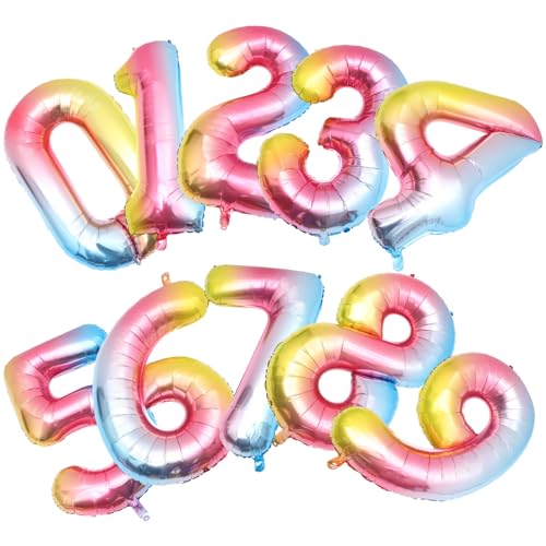 HOLIDYOYO Zahlenballons Aus Aluminiumfolie 10 Stück Farbverlauf Digitaler Ballon Geburtstagsparty-Dekoration Ballon Baby-Geburtstagsparty Hochzeitstag Ballon-Themenparty-Dekoration von HOLIDYOYO