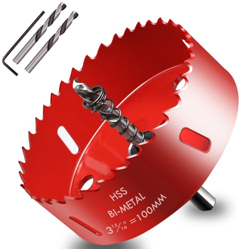 HOLMOL Lochsäge 100mm, HSS Bi-Metall Lochbohrer, Lochkreissäge mit 3PCS Kernbohrer und 1PCS Lnbusschlüssel, Lochsägen für Holz, Kunststoffplatte und PVC Platte von HOLMOL