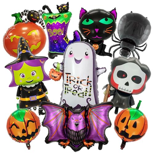 10 Stück Halloween Folienballons Große Geist Spinne Kürbis Fledermaus Skelett Hexe Boo Mylar Ballons für gruselige Halloween Geburtstag Party Dekorationen 10 Stück Halloween Folienballons Große Geist Spinne Kürbis Fledermaus Skelett Hexe Boo Mylar Ballons für gruselige Halloween Geburtstag Party Dekorationen von HOLTIOCLAN