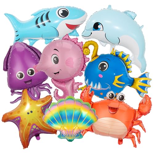 8 Stück Meerestier-Luftballons, riesige Ozean-Folienballons, Hai, Seestern, Delfin, Oktopus, Fischballon für Ozean-Thema, unter dem Meer, Babyparty, Geburtstagsparty-Dekorationen 8 Stück Meerestier-Luftballons, riesige Ozean-Folienballons, Hai, Seestern, Delfin, Oktopus, Fischballon für Ozean-Thema, unter dem Meer, Babyparty, Geburtstagsparty-Dekorationen von HOLTIOCLAN