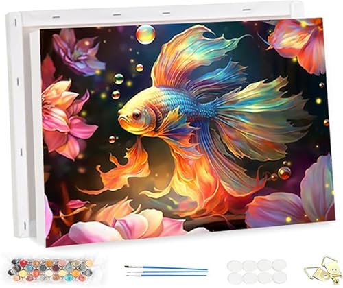 HOLXSW Malen Nach Zahlen Erwachsene Farbiger Goldfisch 063 DIY Handgemalt Ölgemälde auf Leinwand Kit für Home Deko oder Weihnachten Geschenk Mit Farbe und Pinsel 40x50cm HOLXSW Malen Nach Zahlen Erwachsene Farbiger Goldfisch 063 DIY Handgemalt Ölgemälde auf Leinwand Kit für Home Deko oder Weihnachten Geschenk Mit Farbe und Pinsel 40x50cm von HOLXSW