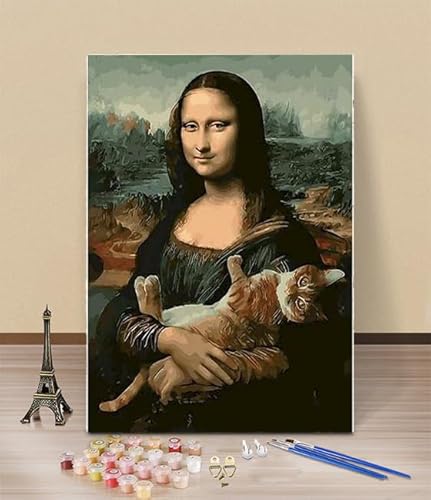 HOLXSW Malen Nach Zahlen Mona Lisa Katze ErwachseneBastelset Erwachsene undGemäldefür Erwachsene ab 10Jahren ab 10Jahre Junge Mädchen (40 x 50 Rahmenlos) von HOLXSW