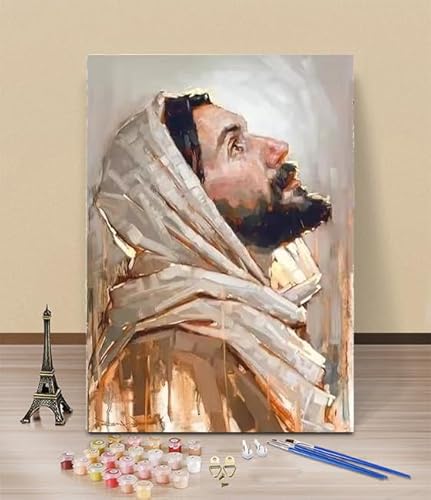 HOLXSW Malen nach Zahlen Erwachsene Jesus blickt auf DIY Handgemalt Ölgemälde Kit40 X 50 CM Adult Mit 3 Pinseln und Acrylfarbe knitterfreie leinwand Kit von HOLXSW