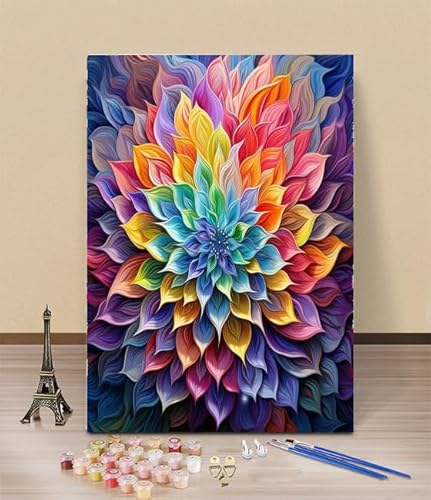HOLXSW Malen nach Zahlen ab 9 10 11 12 13 14 Jahre Mädchen Bunte Mandala-Blume 124 DIY Geschenk Bastelset ölgemälde Pinseln und Acrylfarbe Geschenkbox 40 X 50 cm von HOLXSW