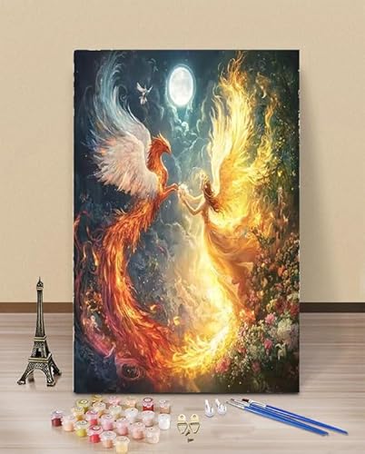 Malen Nach Zahlen Erwachsene Phoenix Angel Girl DIY Handgemalt Ölgemälde Set für Anfänger und Erwachsene mit 3 Pinseln und Acrylfarbe zur Heimdekoration 40X50cm von HOLXSW