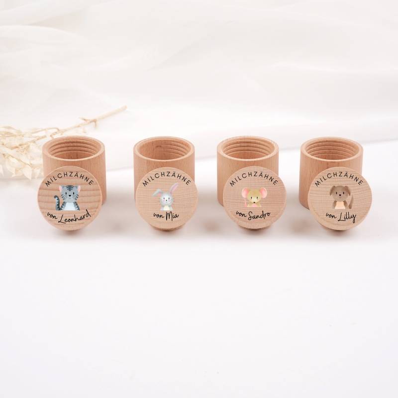 Milchzahndose Tiermotive; Zahndose Für Milchzähne ; Zahnfee; Aus Buchenholz Mit Namen; Geschenk von HOLZKINO