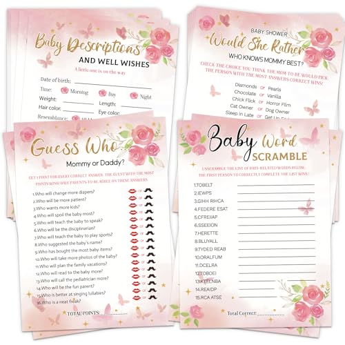 HOMANGA Babyparty-Spiele für Mädchen, 4 lustige Spiele für 25 Gäste, wer kennt Mama am besten, Guess Who Mommy or Daddy, Word Scramble, Babybeschreibungen und Glückwünsche, rosa HOMANGA Babyparty-Spiele für Mädchen, 4 lustige Spiele für 25 Gäste, wer kennt Mama am besten, Guess Who Mommy or Daddy, Word Scramble, Babybeschreibungen und Glückwünsche, rosa von HOMANGA