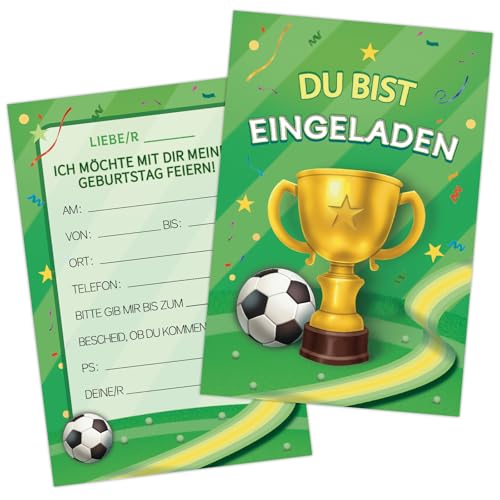 HOMANGA Fußball Geburtstagseinladungen, 12 Jungen Geburtstagseinladungskarten und Umschläge, Geburtstagseinladungskarten für Jungen Mädchen, Kids Party Dekoration Zubehör von HOMANGA