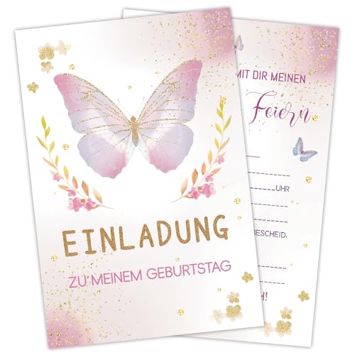 HOMANGA Schmetterling Geburtstagseinladung, 12 Mädchen Geburtstagseinladung Karten und Umschläge, Mädchen Geburtstagseinladung Karten, Kinderparty Dekoration Zubehör, Baby Dusche Zubehör von HOMANGA