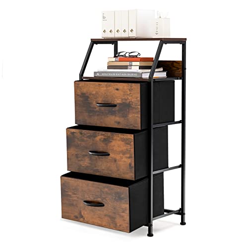HOMASIS Aufbewahrungsschrank mit 3 Schubladen & 2 Ablagen, Nachttisch aus Holz & Metall, Beistellschrank für Wohnzimmer, Schlafzimmer, Kommode Schrank in industriales Design, 45 x 29,5 x 92 cm, Braun HOMASIS Aufbewahrungsschrank mit 3 Schubladen & 2 Ablagen, Nachttisch aus Holz & Metall, Beistellschrank für Wohnzimmer, Schlafzimmer, Kommode Schrank in industriales Design, 45 x 29,5 x 92 cm, Braun von HOMASIS