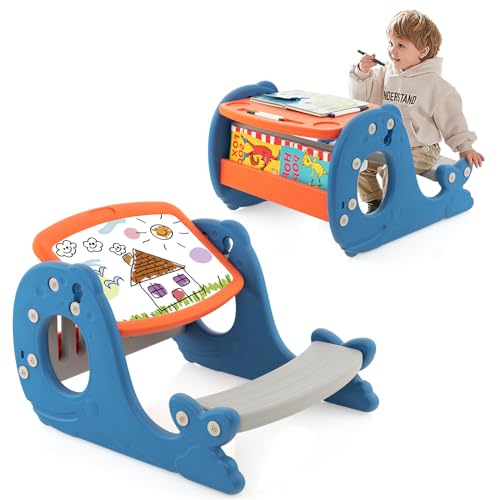HOMASIS Spieltisch und Tafel für Kinder, umwandelbare Staffelei für Kinder, 4-in-1 mit Sitzbank, Zeichentisch mit Brett und Walform, für Kinder über 1 Jahr, 67 x 54 x 39 cm, Blau HOMASIS Spieltisch und Tafel für Kinder, umwandelbare Staffelei für Kinder, 4-in-1 mit Sitzbank, Zeichentisch mit Brett und Walform, für Kinder über 1 Jahr, 67 x 54 x 39 cm, Blau von HOMASIS