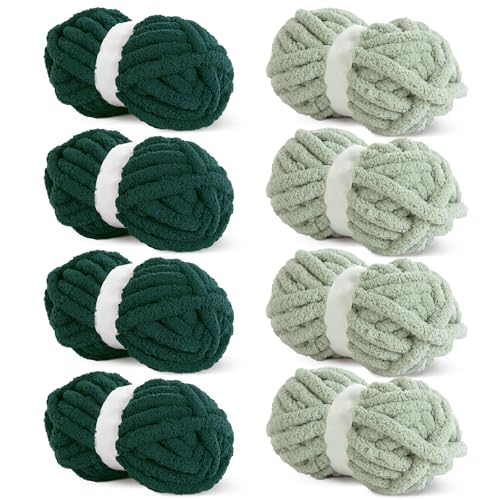 HOMBYS 8 Stück sortierte grobe Garne zum Häkeln, super sperriges, großes, weiches, flauschiges Plüschgarn, dickes Chenille-Garn zum Handstricken/Armstricken, 4 Grün und 4 Dunkelgrün (27 m, 227 g pro HOMBYS 8 Stück sortierte grobe Garne zum Häkeln, super sperriges, großes, weiches, flauschiges Plüschgarn, dickes Chenille-Garn zum Handstricken/Armstricken, 4 Grün und 4 Dunkelgrün (27 m, 227 g pro von HOMBYS
