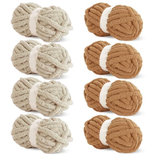 HOMBYS 8 Stück sortierte grobe Garne zum Häkeln, super sperriges, großes, weiches, flauschiges Plüschgarn, dickes Chenille-Garn zum Handstricken/Armstricken, 4 Khaki und 4 Kaffee (30 m, 227 g pro HOMBYS 8 Stück sortierte grobe Garne zum Häkeln, super sperriges, großes, weiches, flauschiges Plüschgarn, dickes Chenille-Garn zum Handstricken/Armstricken, 4 Khaki und 4 Kaffee (30 m, 227 g pro von HOMBYS