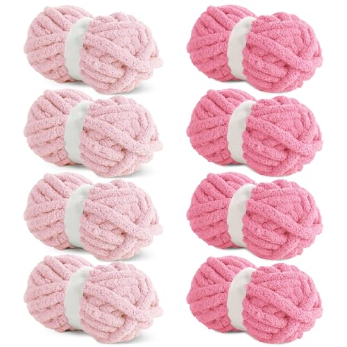 HOMBYS 8 Stück sortierte grobe Garne zum Häkeln, super sperriges, großes, weiches, flauschiges Plüschgarn, dickes Chenille-Garn zum Handstricken/Armstricken, 4 Rosa, 4 Rosarot (27 m, 227 g pro Strang) HOMBYS 8 Stück sortierte grobe Garne zum Häkeln, super sperriges, großes, weiches, flauschiges Plüschgarn, dickes Chenille-Garn zum Handstricken/Armstricken, 4 Rosa, 4 Rosarot (27 m, 227 g pro Strang) von HOMBYS