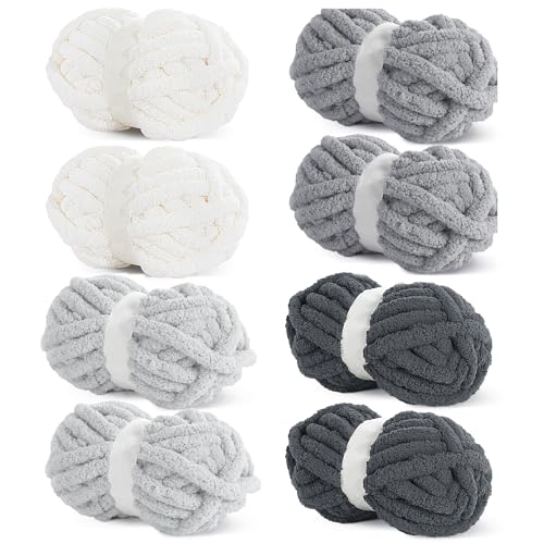 HOMBYS 8 Stück sortierte grobe Garne zum Häkeln, super sperriges, großes, weiches, flauschiges Plüschgarn, dickes Chenille-Garn zum Handstricken/Armstricken, Creme und Grau (27 m, 227 g pro Knäuel) HOMBYS 8 Stück sortierte grobe Garne zum Häkeln, super sperriges, großes, weiches, flauschiges Plüschgarn, dickes Chenille-Garn zum Handstricken/Armstricken, Creme und Grau (27 m, 227 g pro Knäuel) von HOMBYS