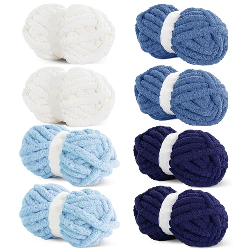 HOMBYS 8 Stück sortierte grobe Garne zum Häkeln, super sperriges, großes, weiches, flauschiges Plüschgarn, dickes Chenille-Garn zum Handstricken/Armstricken, cremefarben und blau (27 m, 227 g pro HOMBYS 8 Stück sortierte grobe Garne zum Häkeln, super sperriges, großes, weiches, flauschiges Plüschgarn, dickes Chenille-Garn zum Handstricken/Armstricken, cremefarben und blau (27 m, 227 g pro von HOMBYS