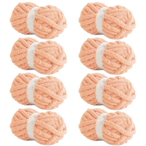 HOMBYS Apricot Pink Chunky Chenille-Garn zum Häkeln, sperriges, dickes, flauschiges Garn zum Stricken, super sperriges grobes Garn für Handstricken, Decke, weiches Plüschgarn, 8 Jumbo-Pack (27 m, 227 von HOMBYS