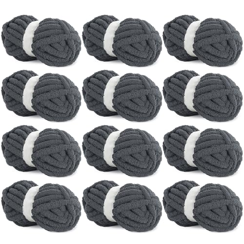 HOMBYS Dickes Chenille-Garn zum Häkeln, dickes, flauschiges Garn zum Stricken, super sperriges grobes Garn für Handstricken, Decke, weiches Plüschgarn, 12 Jumbo-Packungen (27 m, 227 g pro Strang) von HOMBYS
