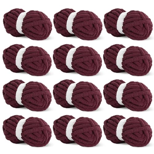 HOMBYS Dickes Chenille-Garn zum Häkeln, sperriges, dickes, flauschiges Garn zum Stricken, super sperriges grobes Garn für Handstrickdecken, weiches Plüschgarn, 12 Jumbo-Packungen (27 m, 227 g pro von HOMBYS