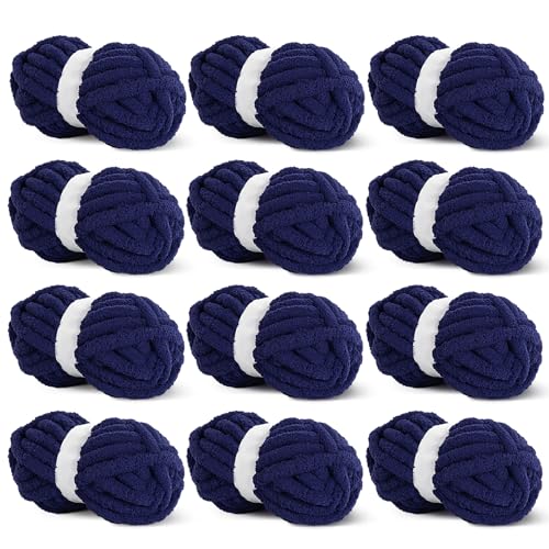 Hombys Chenille-Garn zum Häkeln und Stricken, super sperrig, weicher Plüsch, Marineblau, 12 Jumbo-Packungen (27 m, je 237 g) Hombys Chenille-Garn zum Häkeln und Stricken, super sperrig, weicher Plüsch, Marineblau, 12 Jumbo-Packungen (27 m, je 237 g) von HOMBYS
