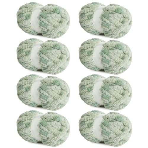 HOMBYS Dickes Chenille-Garn zum Handstricken, flauschiges, dickes Plüschgarn zum Armstricken, super sperriges Riesengarn, großes weiches Speckle-Garn zum Häkeln, 8 Jumbo-Packungen, Salbeigrün (29 m, HOMBYS Dickes Chenille-Garn zum Handstricken, flauschiges, dickes Plüschgarn zum Armstricken, super sperriges Riesengarn, großes weiches Speckle-Garn zum Häkeln, 8 Jumbo-Packungen, Salbeigrün (29 m, von HOMBYS