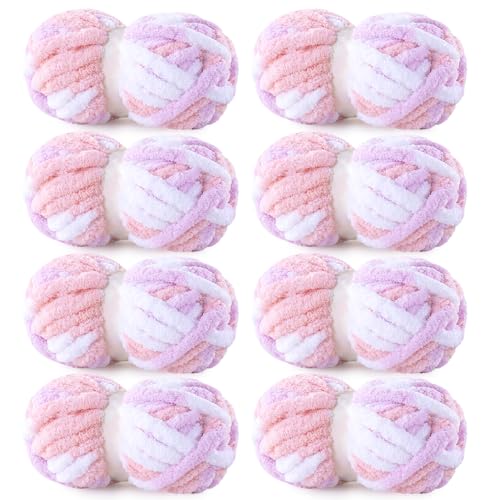 HOMBYS Dickes Chenille-Garn zum Handstricken, flauschiges, weiches Jumbo-Garn, Häkeln, super sperriges großes Garn für grobe Decken, großes dickes Strickgarn, 8 Stück Plüschgarn von HOMBYS
