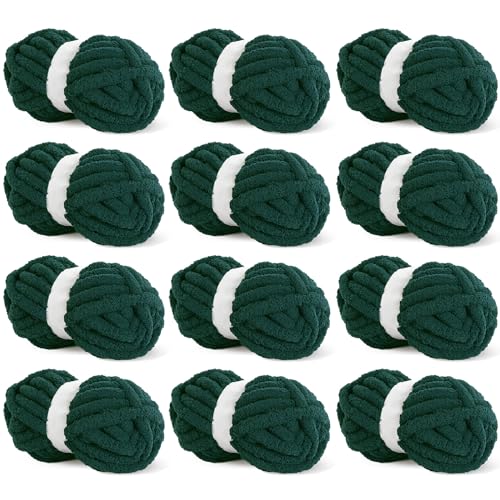 HOMBYS Dunkelgrünes, grobes Chenille-Garn zum Häkeln, sperriges, dickes, flauschiges Garn zum Stricken, super sperriges grobes Garn für Handstrickdecken, weiches Plüschgarn, 12 Jumbo-Packungen (27 m, HOMBYS Dunkelgrünes, grobes Chenille-Garn zum Häkeln, sperriges, dickes, flauschiges Garn zum Stricken, super sperriges grobes Garn für Handstrickdecken, weiches Plüschgarn, 12 Jumbo-Packungen (27 m, von HOMBYS