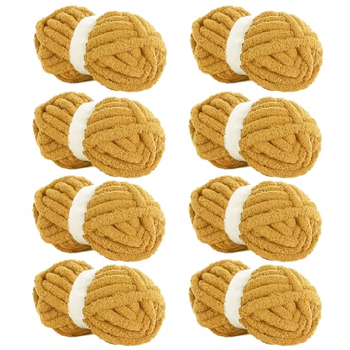 HOMBYS Gelbes grobes Chenille-Garn zum Häkeln, sperriges, dickes, flauschiges Garn zum Stricken, super sperriges grobes Garn für Handstrickdecken, weiches Plüschgarn, 8 Jumbo-Packungen (27 m, 227 g HOMBYS Gelbes grobes Chenille-Garn zum Häkeln, sperriges, dickes, flauschiges Garn zum Stricken, super sperriges grobes Garn für Handstrickdecken, weiches Plüschgarn, 8 Jumbo-Packungen (27 m, 227 g von HOMBYS