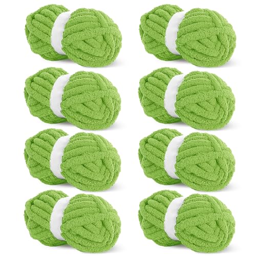 HOMBYS Grasgrünes, grobes Chenille-Garn zum Häkeln, sperriges, dickes, flauschiges Garn zum Stricken, super sperriges grobes Garn für Handstrickdecken, weiches Plüschgarn, 8 Jumbo-Packungen (27 m, 227 HOMBYS Grasgrünes, grobes Chenille-Garn zum Häkeln, sperriges, dickes, flauschiges Garn zum Stricken, super sperriges grobes Garn für Handstrickdecken, weiches Plüschgarn, 8 Jumbo-Packungen (27 m, 227 von HOMBYS