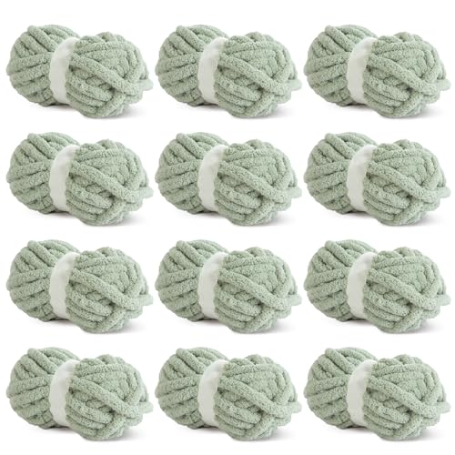 HOMBYS Grobes Chenille-Garn zum Häkeln, sperriges, dickes, flauschiges Garn zum Stricken, super sperriges grobes Garn für Handstricken, Decke, weiches Plüschgarn, 12 Jumbo-Packungen (27 m, 227 g pro von HOMBYS