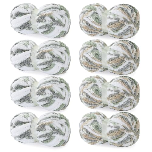 HOMBYS Grobes Chenille-Garn zum Handstricken, flauschiges, weiches Jumbo-Garn, Häkeln, super sperriges Plüschgarn für dicke Decken, große dicke Arm-Strickgarne, 8 Stück, Grün, Khaki, Grau, Weiß, 8 HOMBYS Grobes Chenille-Garn zum Handstricken, flauschiges, weiches Jumbo-Garn, Häkeln, super sperriges Plüschgarn für dicke Decken, große dicke Arm-Strickgarne, 8 Stück, Grün, Khaki, Grau, Weiß, 8 von HOMBYS