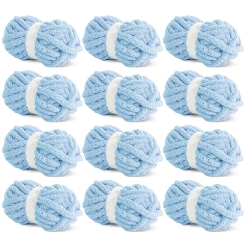 HOMBYS Hellblaues grobes Chenille-Garn zum Häkeln, sperriges, dickes, flauschiges Garn zum Stricken, super sperriges grobes Garn für Handstricken, Decke, weiches Plüschgarn, 12 Jumbo-Packungen (27 m, HOMBYS Hellblaues grobes Chenille-Garn zum Häkeln, sperriges, dickes, flauschiges Garn zum Stricken, super sperriges grobes Garn für Handstricken, Decke, weiches Plüschgarn, 12 Jumbo-Packungen (27 m, von HOMBYS