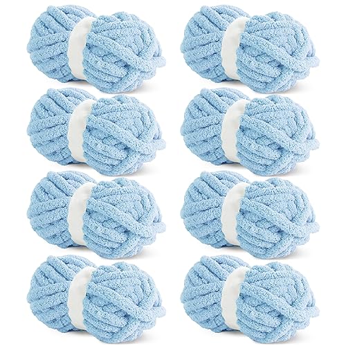 HOMBYS Hellblaues grobes Chenille-Garn zum Häkeln, sperriges, dickes, flauschiges Garn zum Stricken, super sperriges grobes Garn für Handstricken, Decke, weiches Plüschgarn, 8 Jumbo-Packungen (27 m, HOMBYS Hellblaues grobes Chenille-Garn zum Häkeln, sperriges, dickes, flauschiges Garn zum Stricken, super sperriges grobes Garn für Handstricken, Decke, weiches Plüschgarn, 8 Jumbo-Packungen (27 m, von HOMBYS