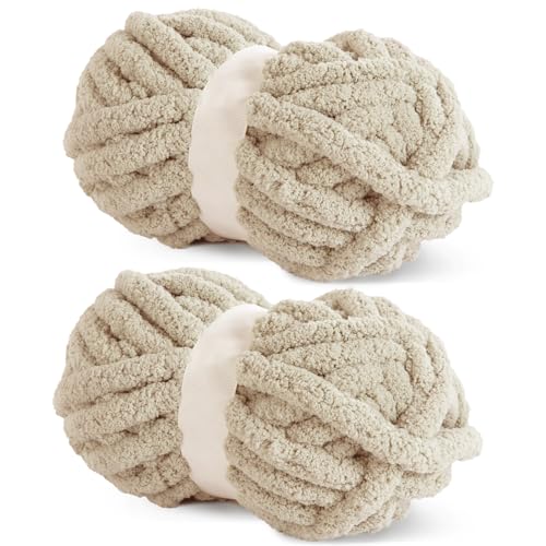 HOMBYS Khaki Chunky Chenille-Garn zum Häkeln, sperriges, dickes, flauschiges Garn zum Stricken, super sperriges grobes Garn für Handstrickdecken, weiches Plüschgarn, 2 Jumbo-Packungen (27 m, 227 g pro HOMBYS Khaki Chunky Chenille-Garn zum Häkeln, sperriges, dickes, flauschiges Garn zum Stricken, super sperriges grobes Garn für Handstrickdecken, weiches Plüschgarn, 2 Jumbo-Packungen (27 m, 227 g pro von HOMBYS