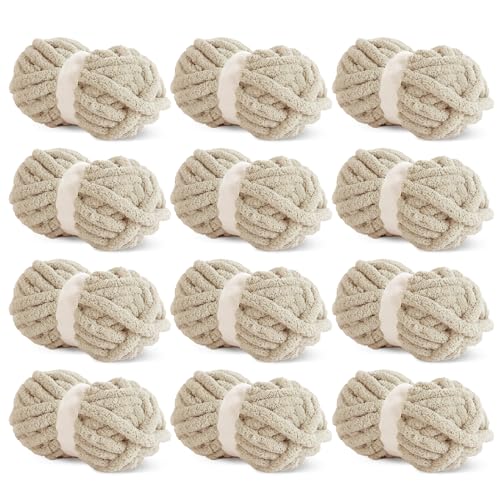 HOMBYS Khaki Chunky Chenille-Garn zum Häkeln, sperriges, dickes, flauschiges Garn zum Stricken, super sperriges grobes Garn für Handstrickdecken, weiches Plüschgarn, 12 Jumbo-Packungen (27 m, 227 g HOMBYS Khaki Chunky Chenille-Garn zum Häkeln, sperriges, dickes, flauschiges Garn zum Stricken, super sperriges grobes Garn für Handstrickdecken, weiches Plüschgarn, 12 Jumbo-Packungen (27 m, 227 g von HOMBYS