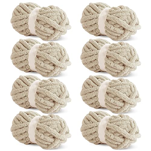 HOMBYS Khaki-grobes Chenille-Garn zum Häkeln, sperriges, dickes, flauschiges Garn zum Stricken, super sperriges, grobes Garn für Handstrickdecke, 8 Jumbo-Pack (31.7 m, 227 g pro Knäuel) von HOMBYS