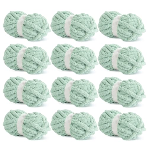HOMBYS Mintgrünes, grobes Chenille-Garn zum Häkeln, sperriges, dickes, flauschiges Garn zum Stricken, super sperriges grobes Garn für Handstrickdecken, weiches Plüschgarn, 12 Jumbo-Packungen (27 m, HOMBYS Mintgrünes, grobes Chenille-Garn zum Häkeln, sperriges, dickes, flauschiges Garn zum Stricken, super sperriges grobes Garn für Handstrickdecken, weiches Plüschgarn, 12 Jumbo-Packungen (27 m, von HOMBYS