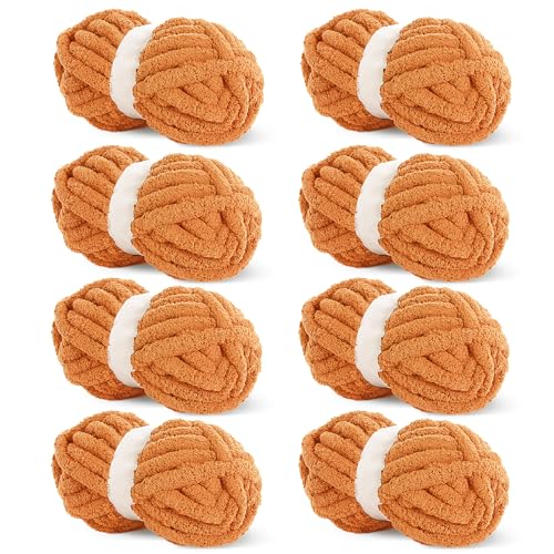 HOMBYS Orange Chunky Chenille-Garn zum Häkeln, sperriges, dickes, flauschiges Garn zum Stricken, super sperriges grobes Garn für Handstrickdecken, weiches Plüschgarn, 8 Jumbo-Packungen (27 m, 227 g HOMBYS Orange Chunky Chenille-Garn zum Häkeln, sperriges, dickes, flauschiges Garn zum Stricken, super sperriges grobes Garn für Handstrickdecken, weiches Plüschgarn, 8 Jumbo-Packungen (27 m, 227 g von HOMBYS