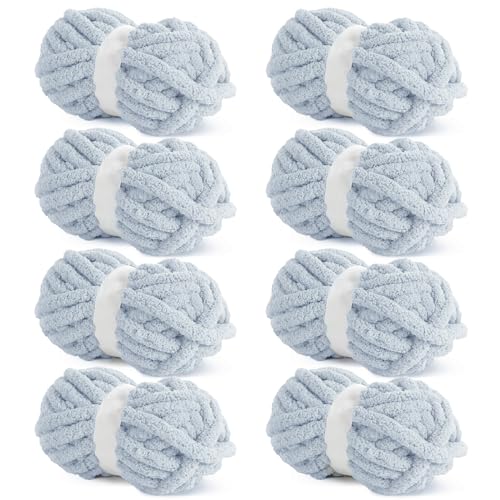 HOMBYS Rice Grey Chunky Chenille-Garn zum Häkeln, sperriges, dickes, flauschiges Garn zum Stricken, super sperriges grobes Garn für Handstrickdecken, weiches Plüschgarn, 8 Jumbo-Pack (31,7 m, 237 g von HOMBYS