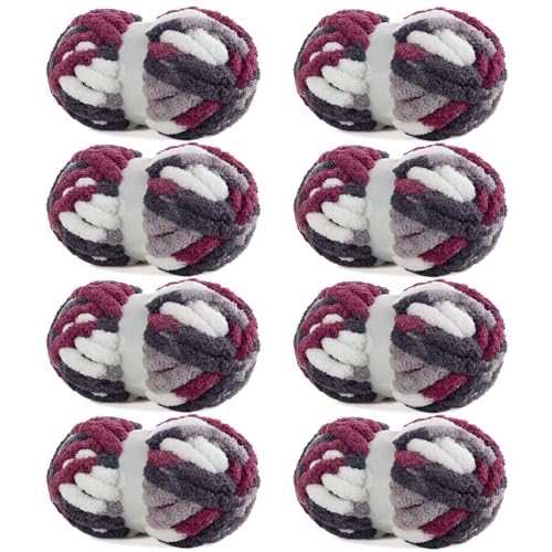 HOMBYS Riesiges grobes Garn zum Häkeln, super sperriges, großes, weiches, flauschiges Garn, Batikplüschgarn, gemischte Farben, dickes Chenille-Garn zum Handstricken/Armstricken (Weinrot, Grau, Weiß), HOMBYS Riesiges grobes Garn zum Häkeln, super sperriges, großes, weiches, flauschiges Garn, Batikplüschgarn, gemischte Farben, dickes Chenille-Garn zum Handstricken/Armstricken (Weinrot, Grau, Weiß), von HOMBYS