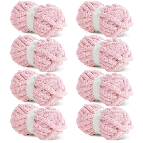 HOMBYS Rosa grobes Chenille-Garn zum Häkeln, sperriges, dickes, flauschiges Garn zum Stricken, super sperriges grobes Garn für Handstrickdecken, weiches Plüschgarn, 8 Jumbo-Pack (31,7 m, 237 g pro von HOMBYS