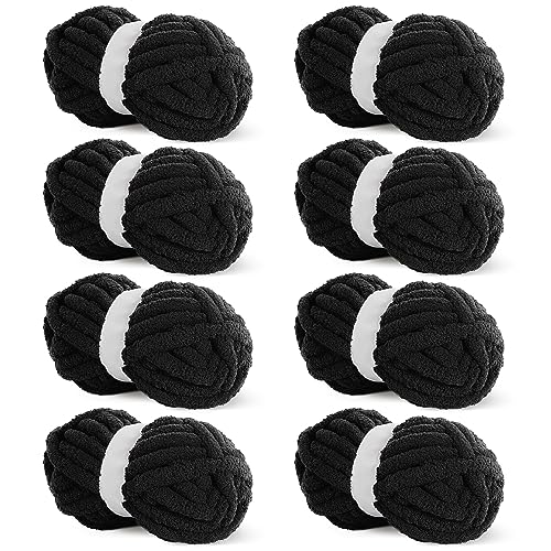 HOMBYS Schwarzes grobes Chenille-Garn zum Häkeln, sperriges, dickes, flauschiges Garn zum Stricken, super sperriges grobes Garn für Handstrickdecken, weiches Plüschgarn, 8 Jumbo-Packungen (27 m, 227 g HOMBYS Schwarzes grobes Chenille-Garn zum Häkeln, sperriges, dickes, flauschiges Garn zum Stricken, super sperriges grobes Garn für Handstrickdecken, weiches Plüschgarn, 8 Jumbo-Packungen (27 m, 227 g von HOMBYS
