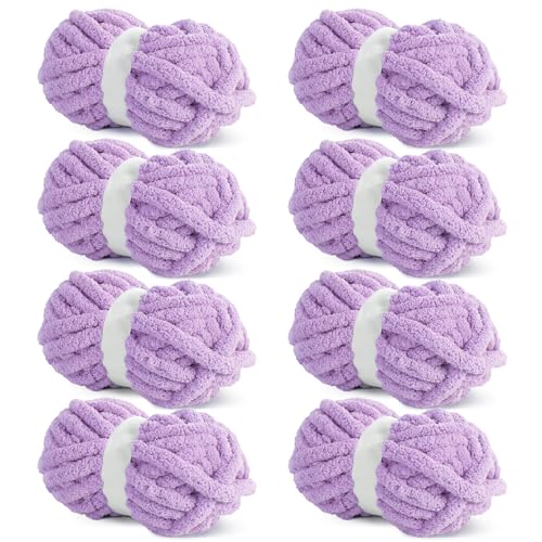 HOMBYS Violettes Chenille-Garn zum Häkeln und Stricken, Dickes, Flauschiges Garn für Handstrickdecken, 8 Jumbo-Packungen (25 m, 227 g) von HOMBYS