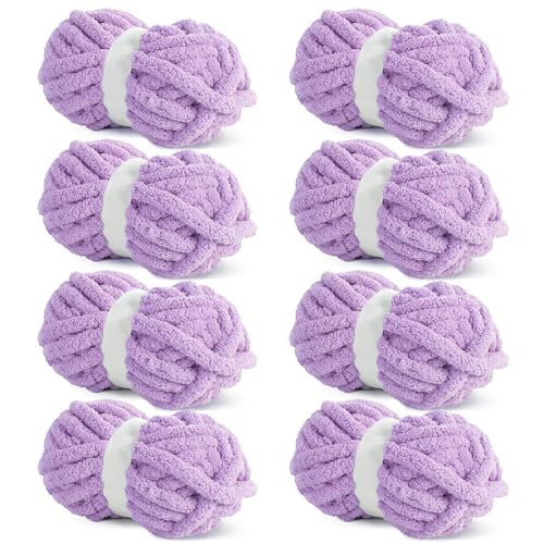 HOMBYS Violettes grobes Chenille-Garn zum Häkeln, sperriges, dickes, flauschiges Garn zum Stricken, super sperriges grobes Garn für Handstrickdecken, weiches Plüschgarn, 8 Jumbo-Pack (31,7 m, 237 g von HOMBYS